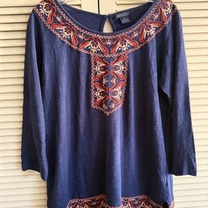 Lucky Brand Navy Embroidered Top